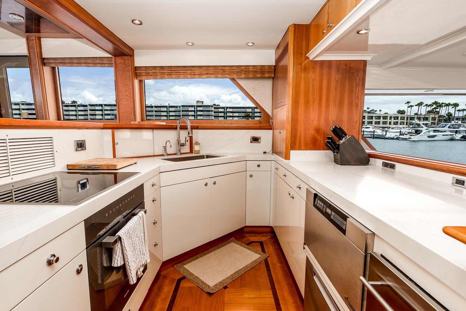 Updated galley aboard the Nordlund 74 motor yacht Following Sea II, refit 2025