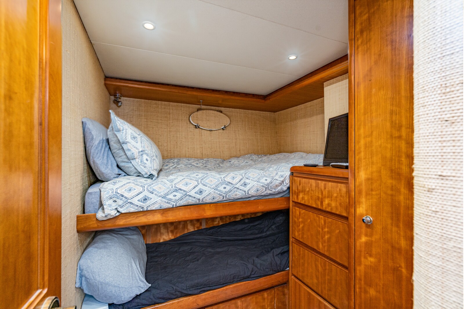 Captain's cabin aboard the pilothouse yacht Mahana, West Bay SonShip 78