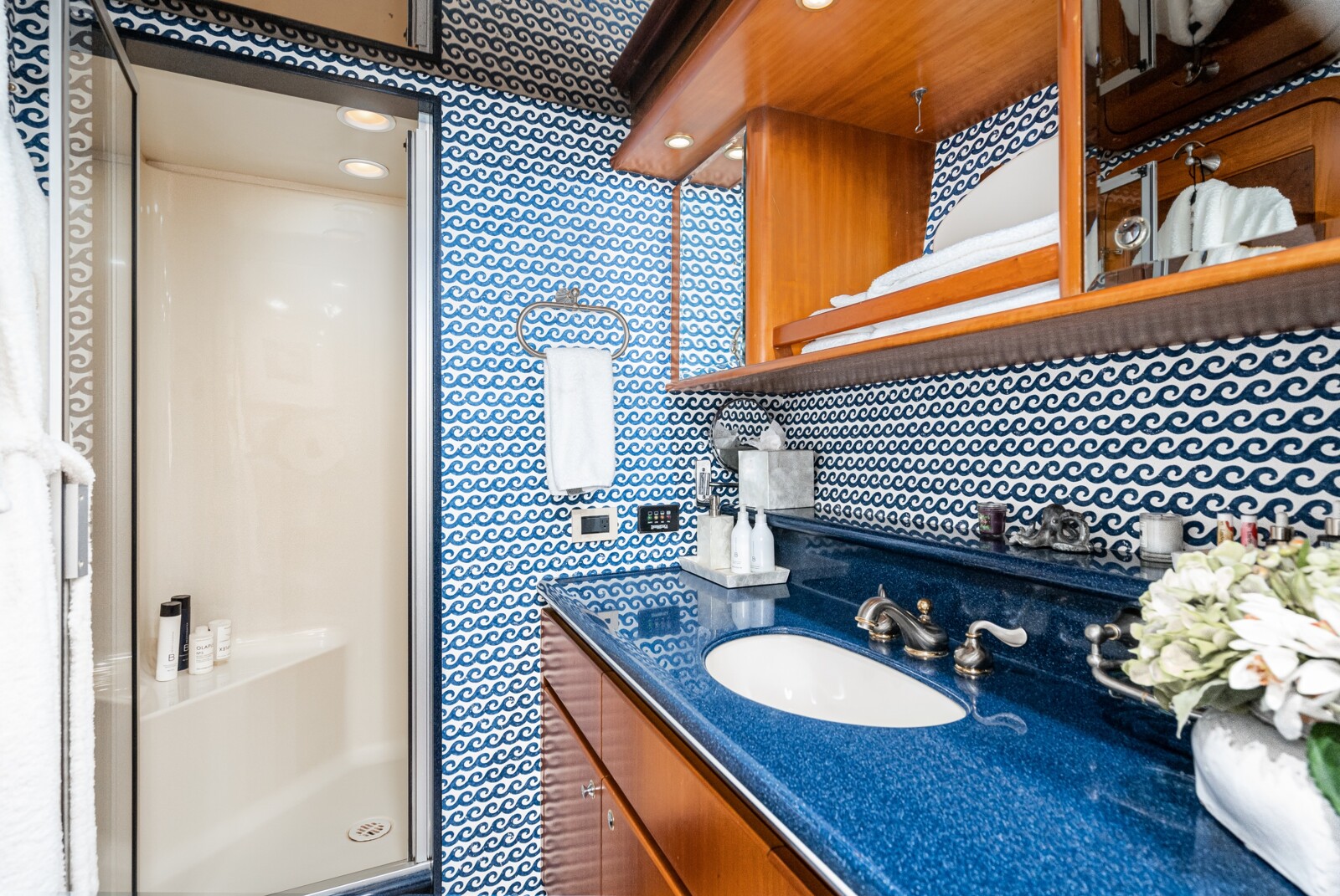 Master bathroom aboard the West Bay SonShip 78 motor yacht Mahana